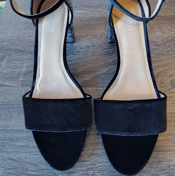 Black Velvet and silver sequin block heels - Picture 3 of 4